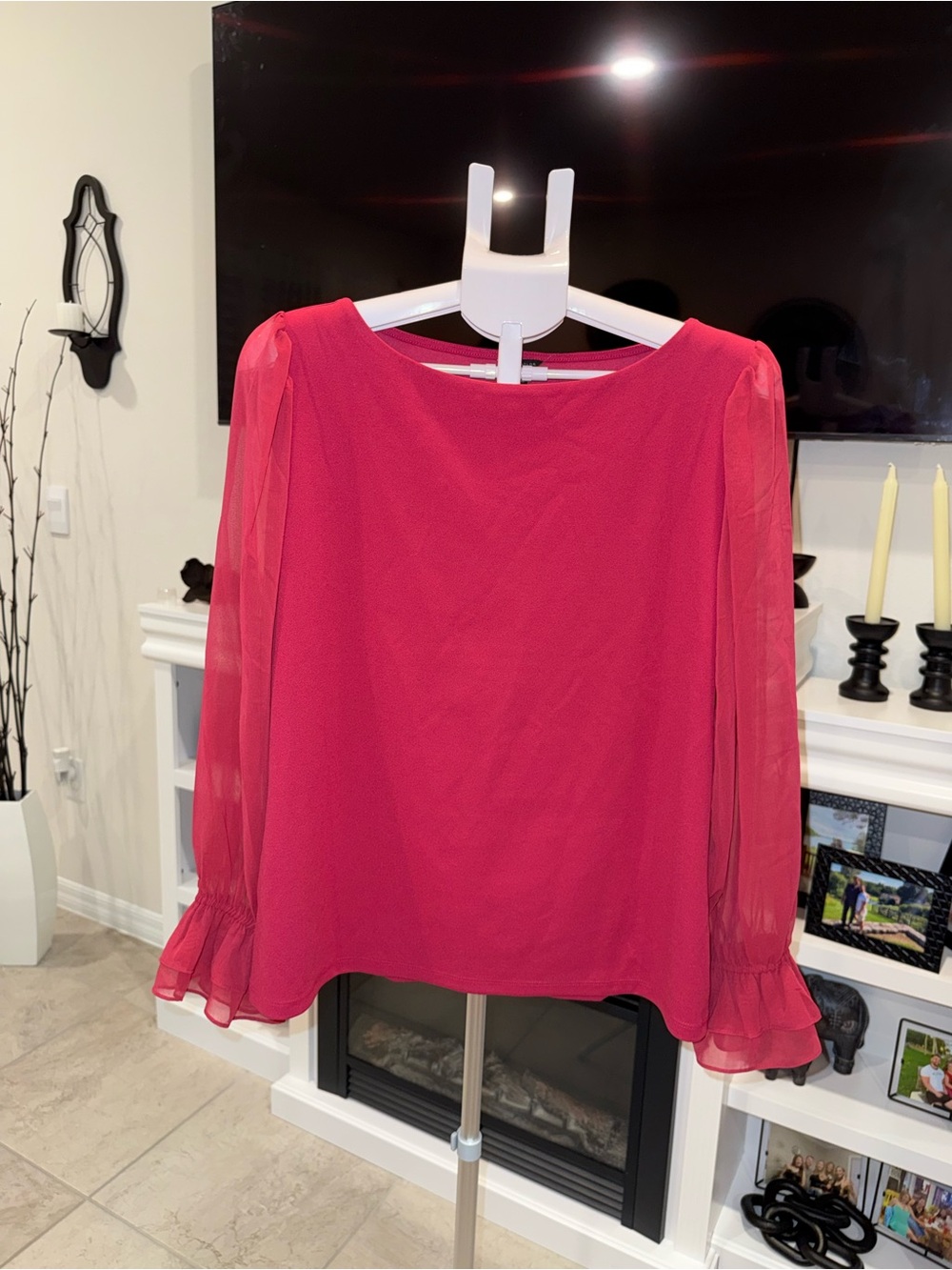 Ann Taylor Bright Fuchsia Long-Sleeve Chiffon Blouse Size XL